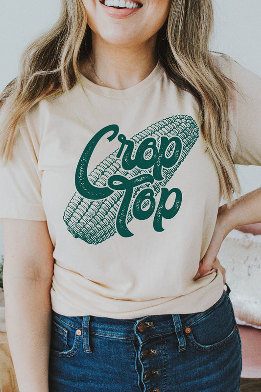 Khaki Corn Crop Top Graphic Tee